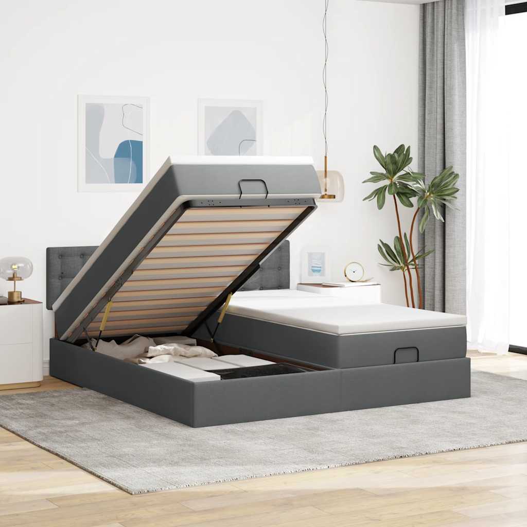 Ottoman bed met matrassen en LED's 200x200cm stof donkergrijs is nu te koop bij PeponiXL, paradijselijk wonen!