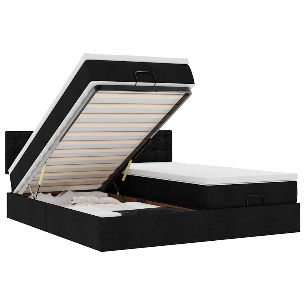 Ottoman bed met matrassen en LED's 200x200cm stof zwart is nu te koop bij PeponiXL, paradijselijk wonen!