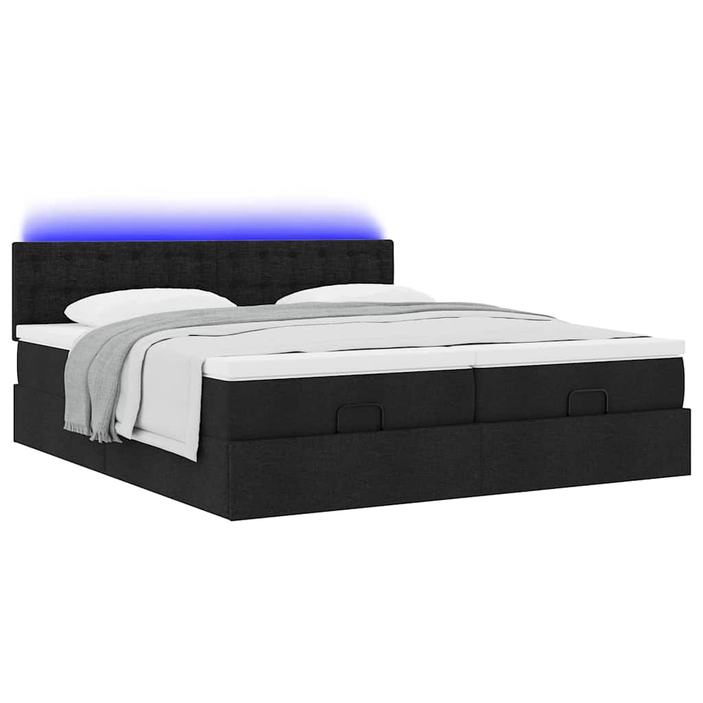 Ottoman bed met matrassen en LED's 200x200cm stof zwart is nu te koop bij PeponiXL, paradijselijk wonen!