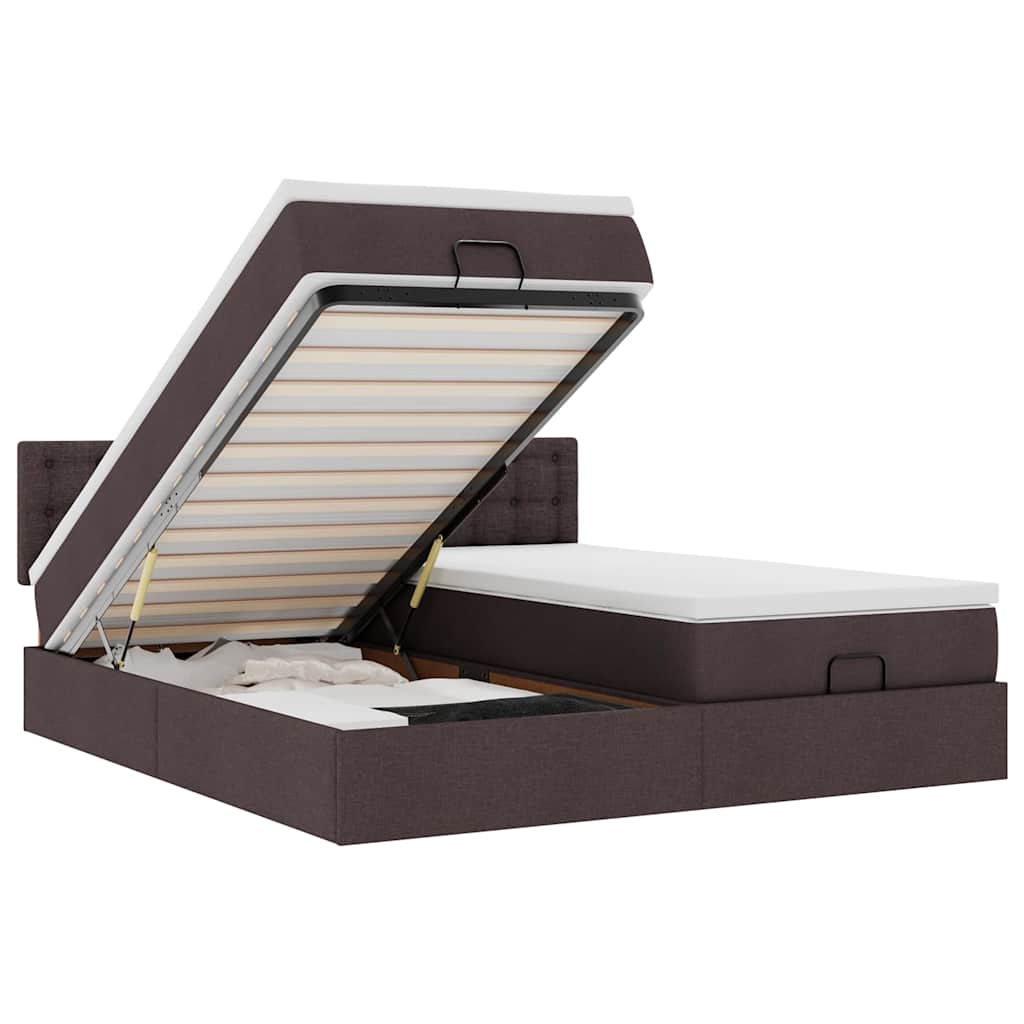 Ottoman bed met matrassen en LED's 200x200cm stof donkerbruin is nu te koop bij PeponiXL, paradijselijk wonen!