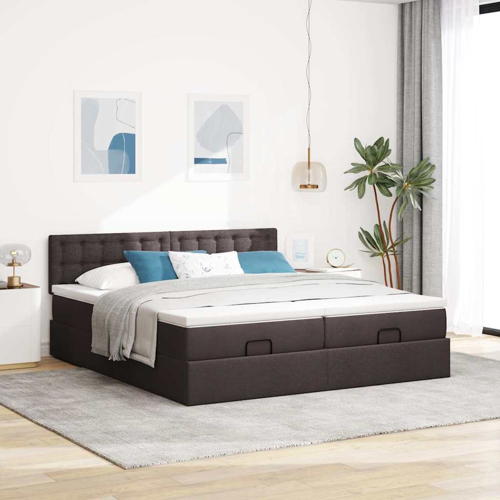 Ottoman bed met matrassen en LED's 200x200cm stof donkerbruin is nu te koop bij PeponiXL, paradijselijk wonen!