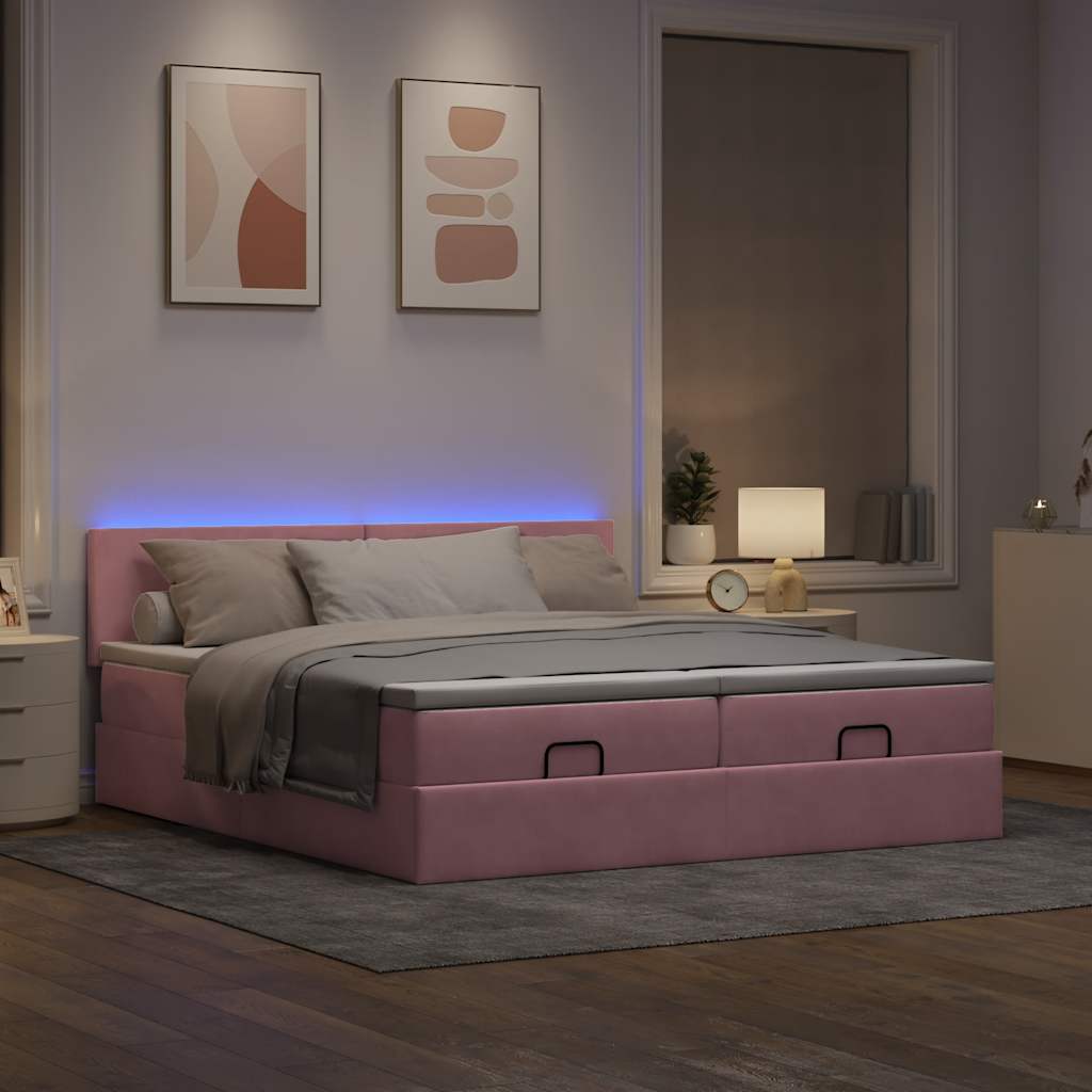 Ottoman bed met matrassen en LED's 160x200cm fluweel roze is nu te koop bij PeponiXL, paradijselijk wonen!