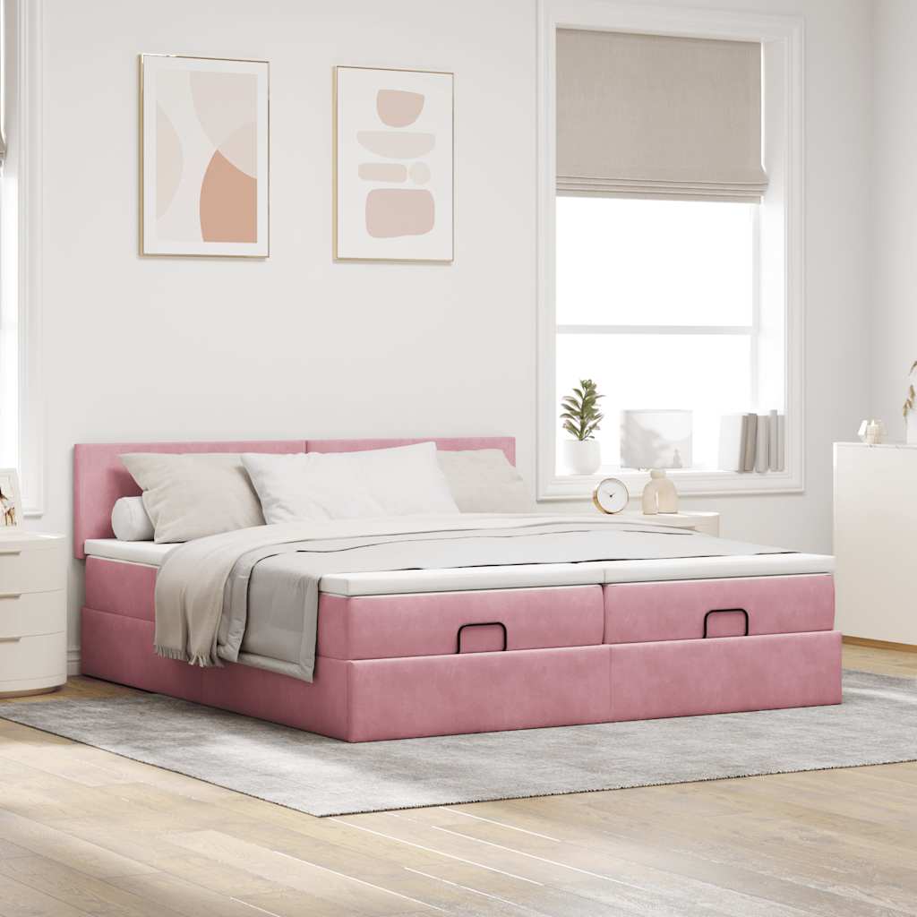 Ottoman bed met matrassen en LED's 160x200cm fluweel roze is nu te koop bij PeponiXL, paradijselijk wonen!