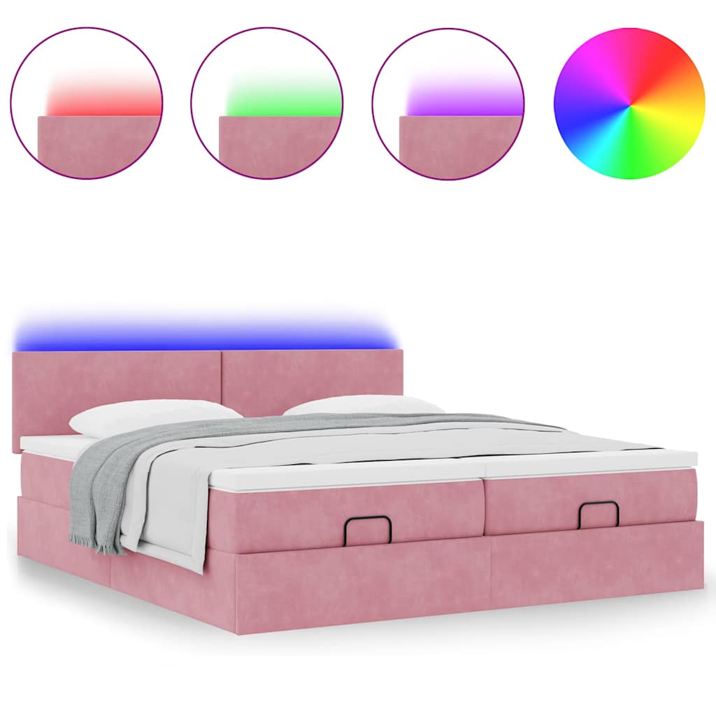 Ottoman bed met matrassen en LED's 160x200cm fluweel roze is nu te koop bij PeponiXL, paradijselijk wonen!