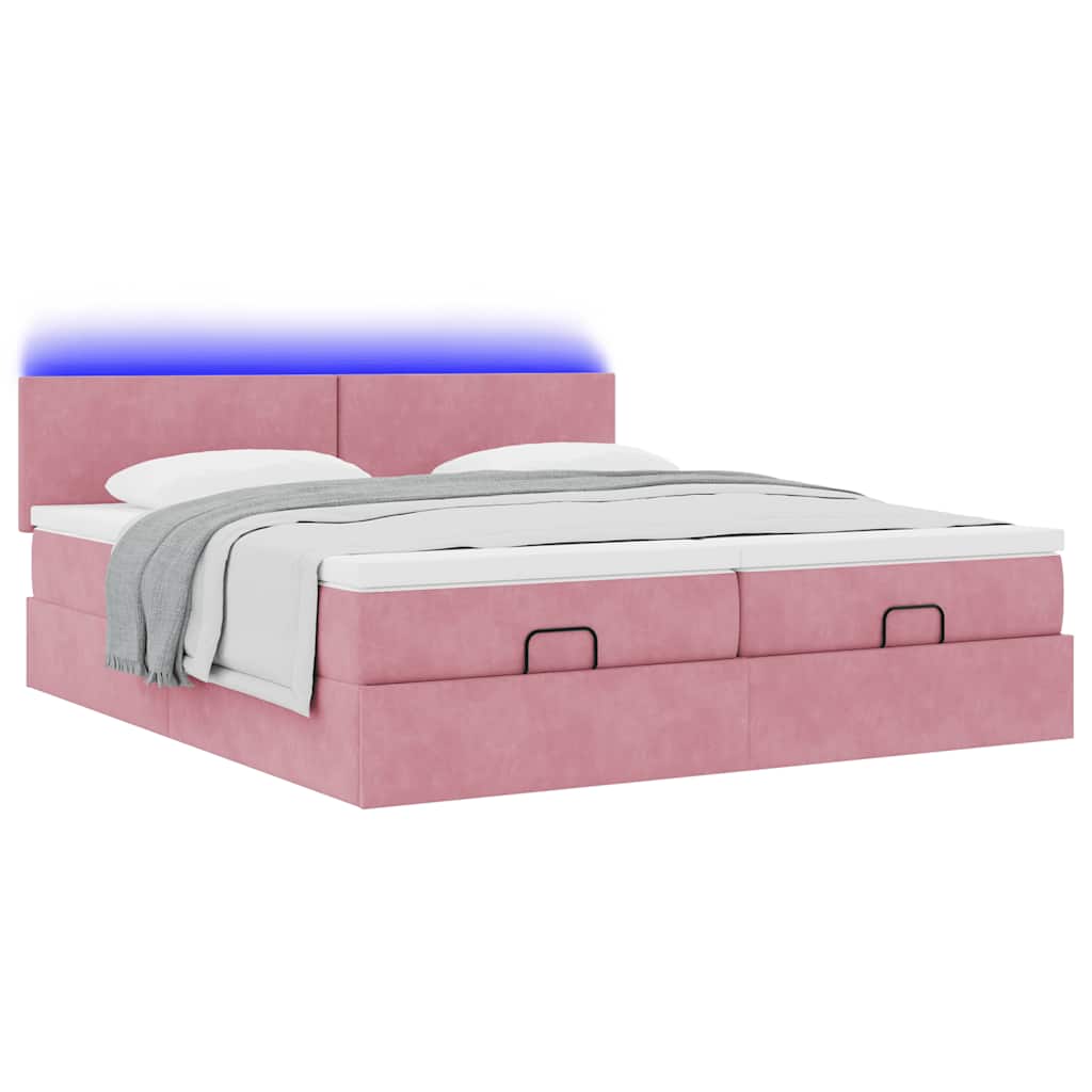 Ottoman bed met matrassen en LED's 160x200cm fluweel roze is nu te koop bij PeponiXL, paradijselijk wonen!