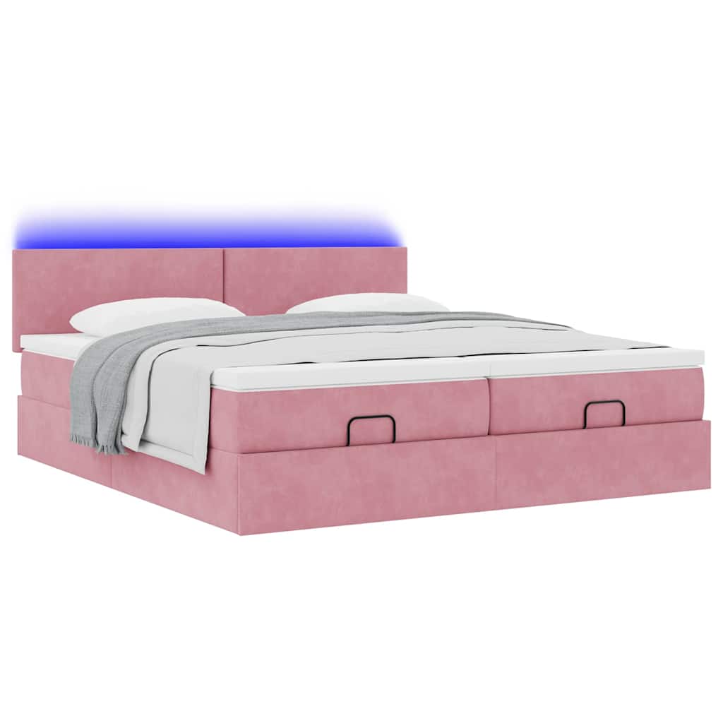 Ottoman bed met matrassen en LED's 200x200cm fluweel roze is nu te koop bij PeponiXL, paradijselijk wonen!