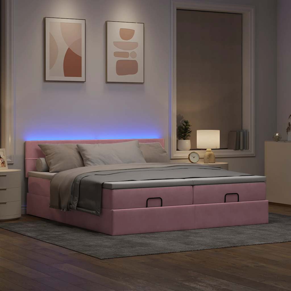 Ottoman bed met matrassen en LED's 160x200cm fluweel roze is nu te koop bij PeponiXL, paradijselijk wonen!