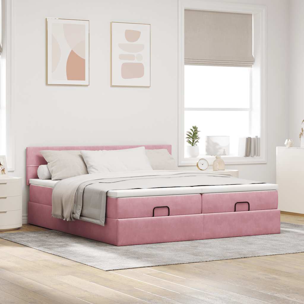 Ottoman bed met matrassen en LED's 160x200cm fluweel roze is nu te koop bij PeponiXL, paradijselijk wonen!