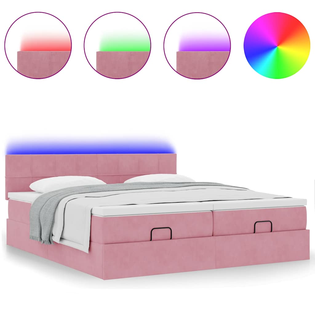Ottoman bed met matrassen en LED's 160x200cm fluweel roze is nu te koop bij PeponiXL, paradijselijk wonen!