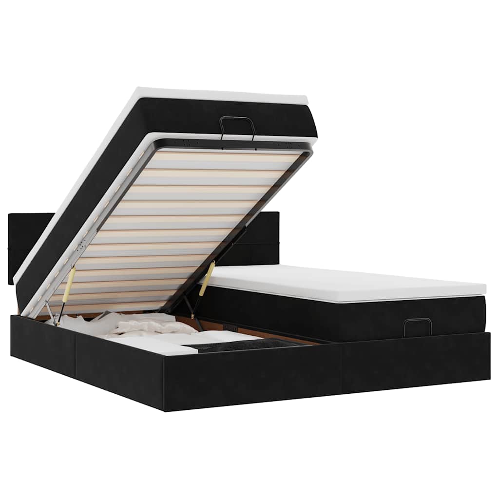 Ottoman bed met matrassen en LED's 200x200cm fluweel zwart is nu te koop bij PeponiXL, paradijselijk wonen!