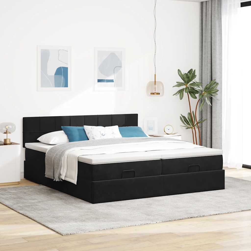 Ottoman bed met matrassen en LED's 200x200cm fluweel zwart is nu te koop bij PeponiXL, paradijselijk wonen!