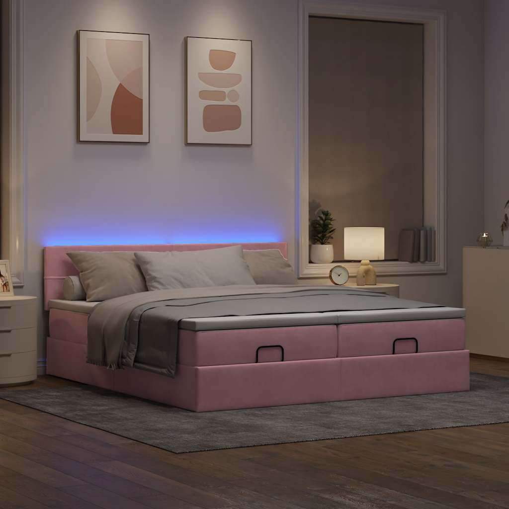 Ottoman bed met matrassen en LED's 200x200cm fluweel roze is nu te koop bij PeponiXL, paradijselijk wonen!