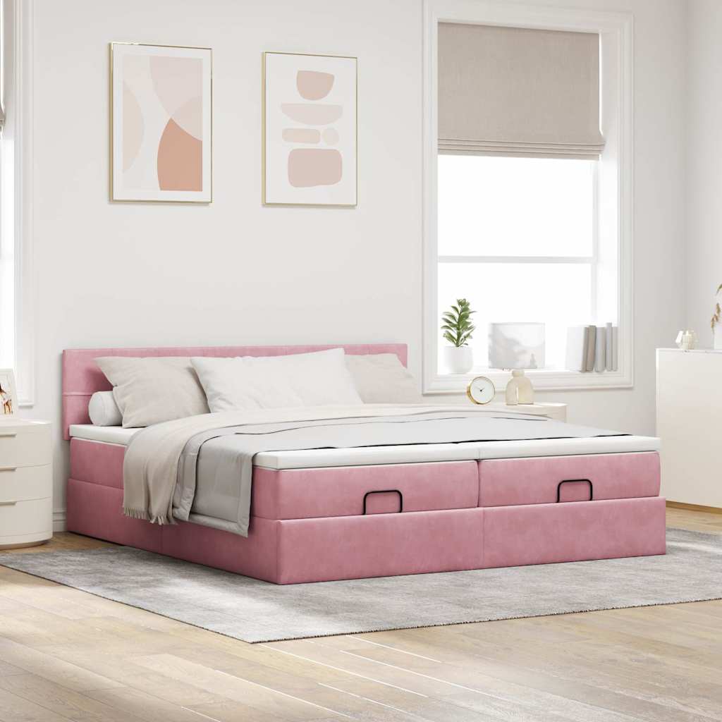 Ottoman bed met matrassen en LED's 200x200cm fluweel roze is nu te koop bij PeponiXL, paradijselijk wonen!