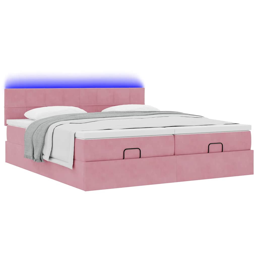 Ottoman bed met matrassen en LED's 200x200cm fluweel roze is nu te koop bij PeponiXL, paradijselijk wonen!