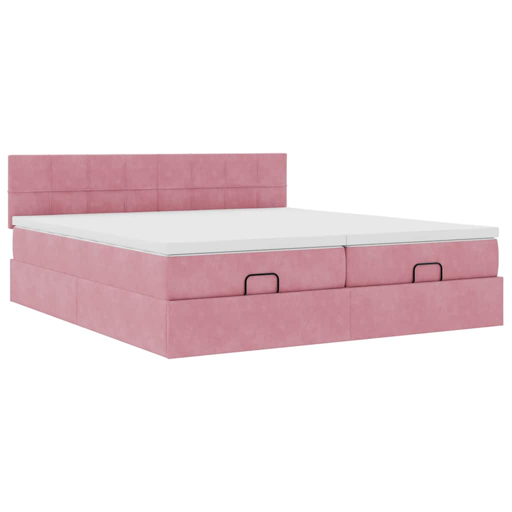 Ottoman bed met matrassen en LED's 200x200cm fluweel roze is nu te koop bij PeponiXL, paradijselijk wonen!