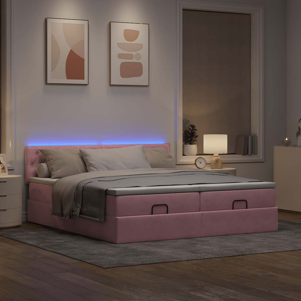 Ottoman bed met matrassen en LED's 160x200cm fluweel roze is nu te koop bij PeponiXL, paradijselijk wonen!
