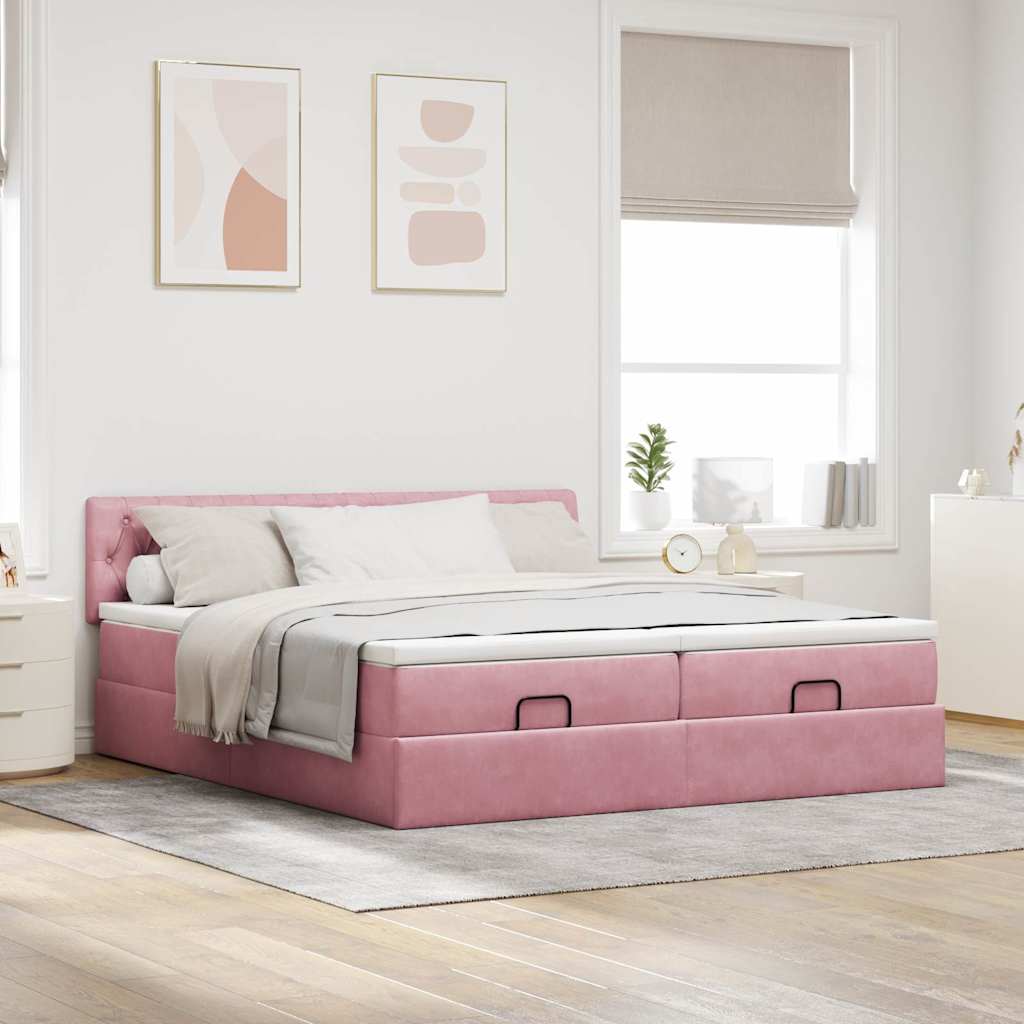 Ottoman bed met matrassen en LED's 160x200cm fluweel roze is nu te koop bij PeponiXL, paradijselijk wonen!
