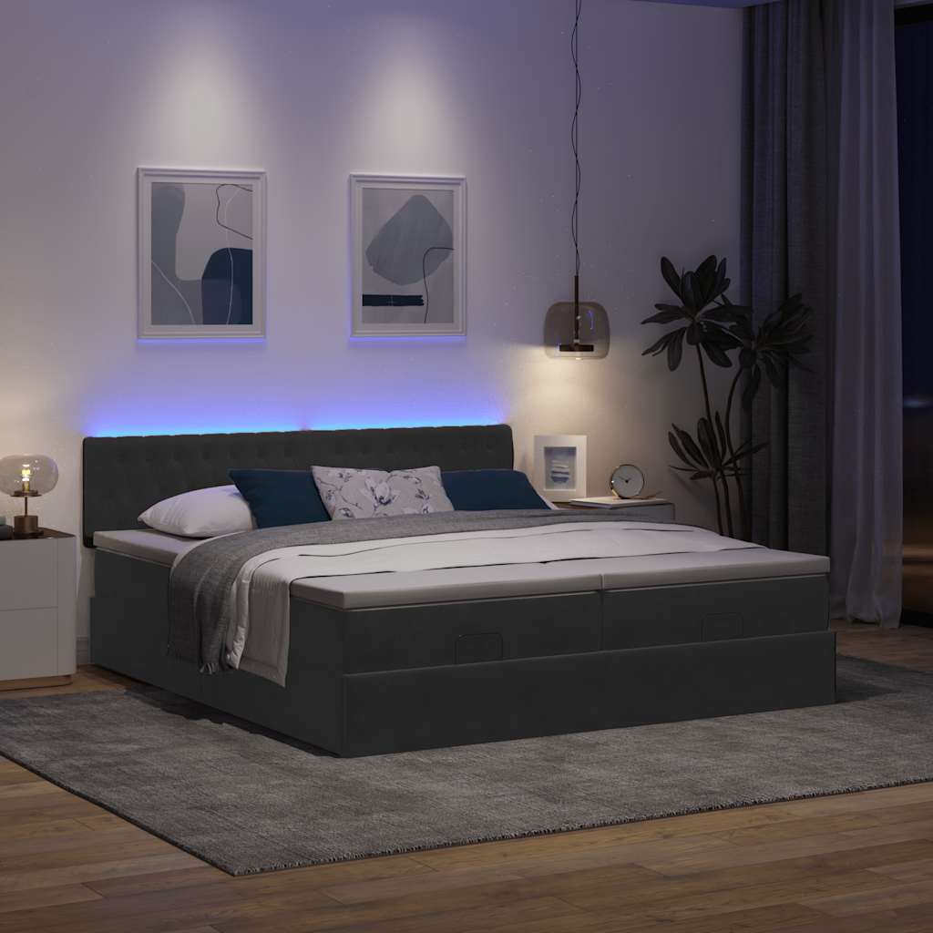 Ottoman bed met matrassen en LED's 180x200cm fluweel zwart is nu te koop bij PeponiXL, paradijselijk wonen!