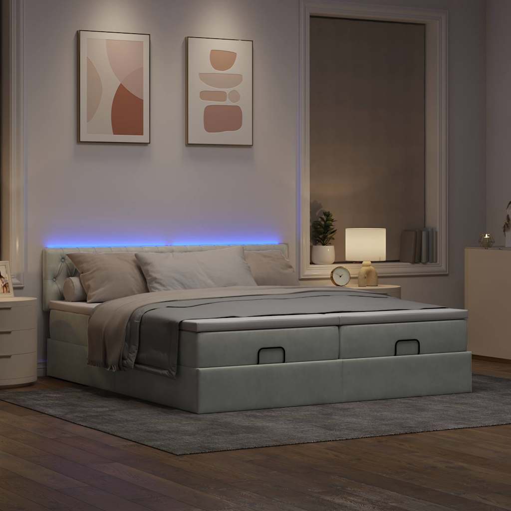 Ottoman bed met matrassen en LED's 200x200cm fluweel lichtgrijs is nu te koop bij PeponiXL, paradijselijk wonen!