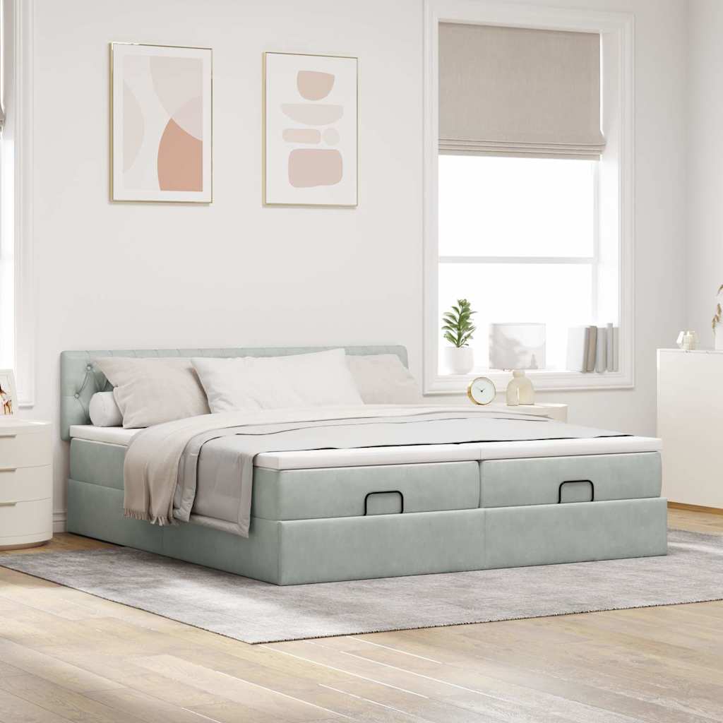 Ottoman bed met matrassen en LED's 200x200cm fluweel lichtgrijs is nu te koop bij PeponiXL, paradijselijk wonen!