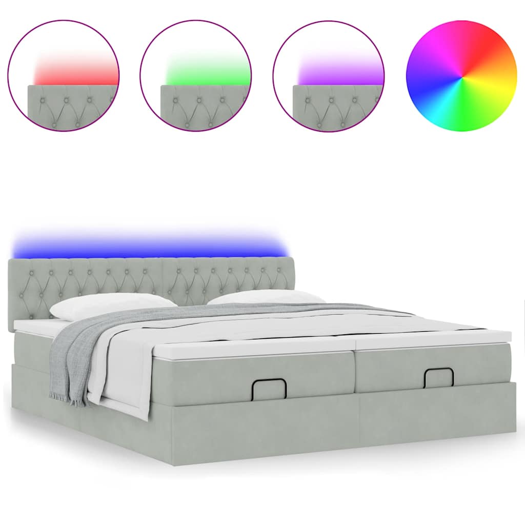 Ottoman bed met matrassen en LED's 200x200cm fluweel lichtgrijs is nu te koop bij PeponiXL, paradijselijk wonen!