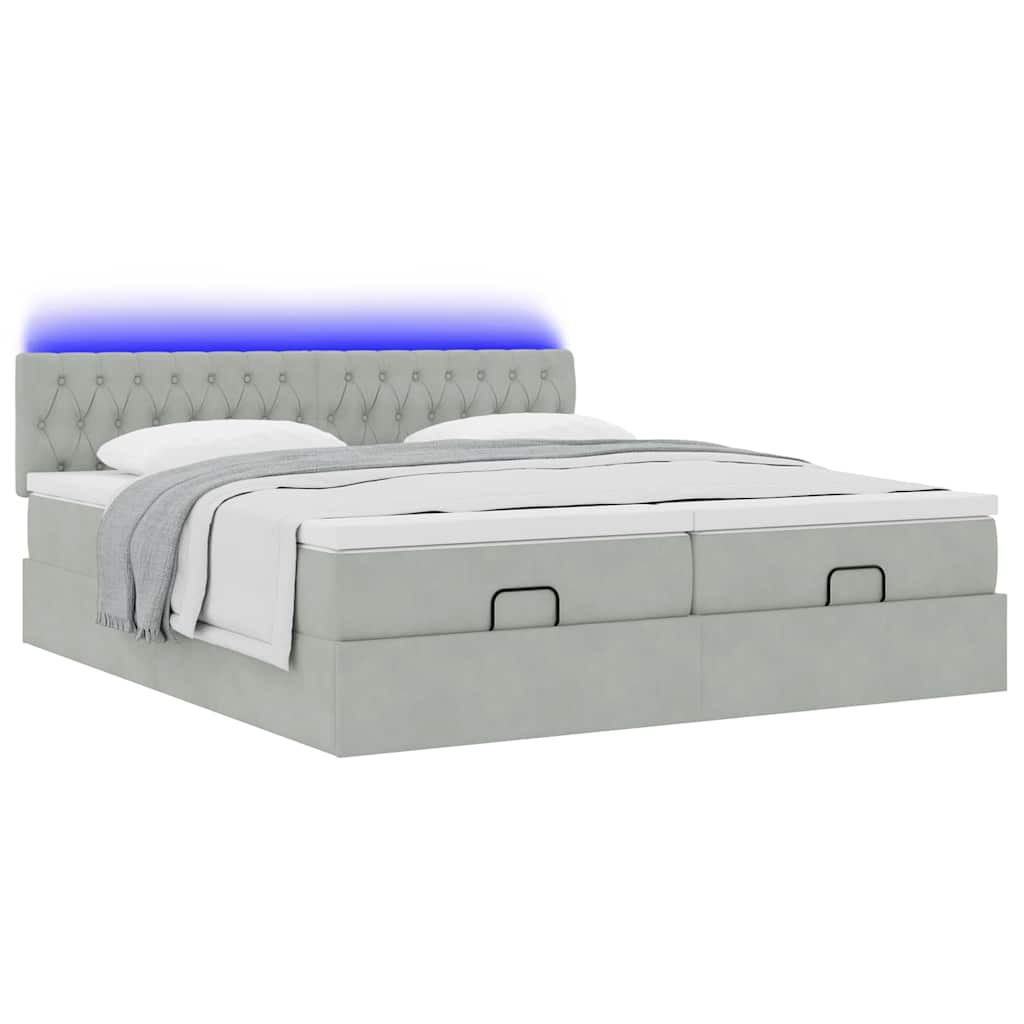 Ottoman bed met matrassen en LED's 200x200cm fluweel lichtgrijs is nu te koop bij PeponiXL, paradijselijk wonen!