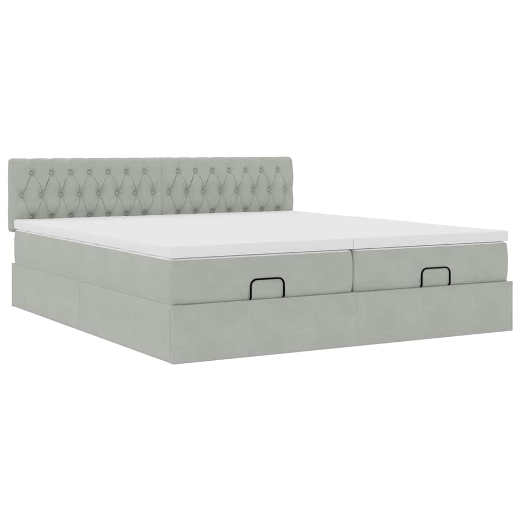 Ottoman bed met matrassen en LED's 200x200cm fluweel lichtgrijs is nu te koop bij PeponiXL, paradijselijk wonen!