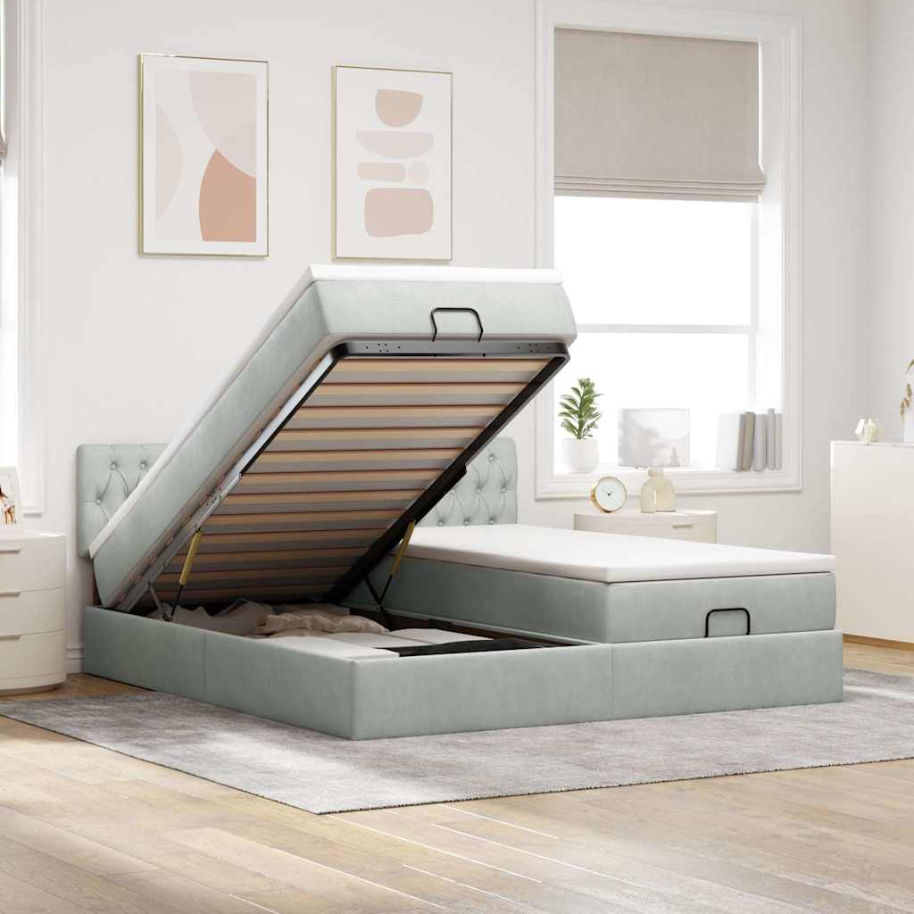 Ottoman bed met matrassen en LED's 200x200cm fluweel lichtgrijs is nu te koop bij PeponiXL, paradijselijk wonen!