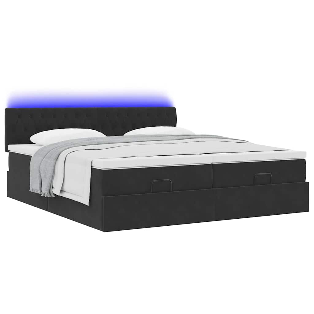Ottoman bed met matrassen en LED's 200x200cm fluweel zwart is nu te koop bij PeponiXL, paradijselijk wonen!