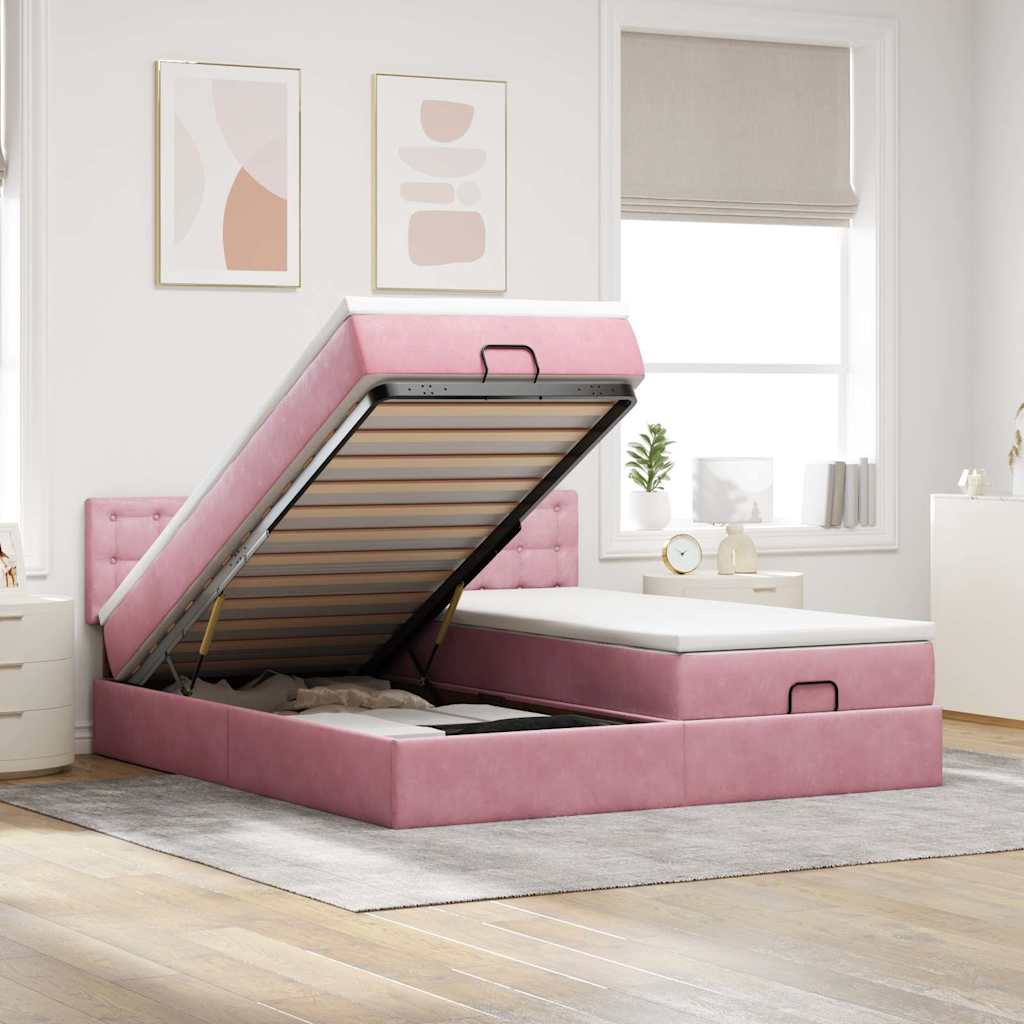 Ottoman bed met matrassen en LED's 160x200cm fluweel roze is nu te koop bij PeponiXL, paradijselijk wonen!