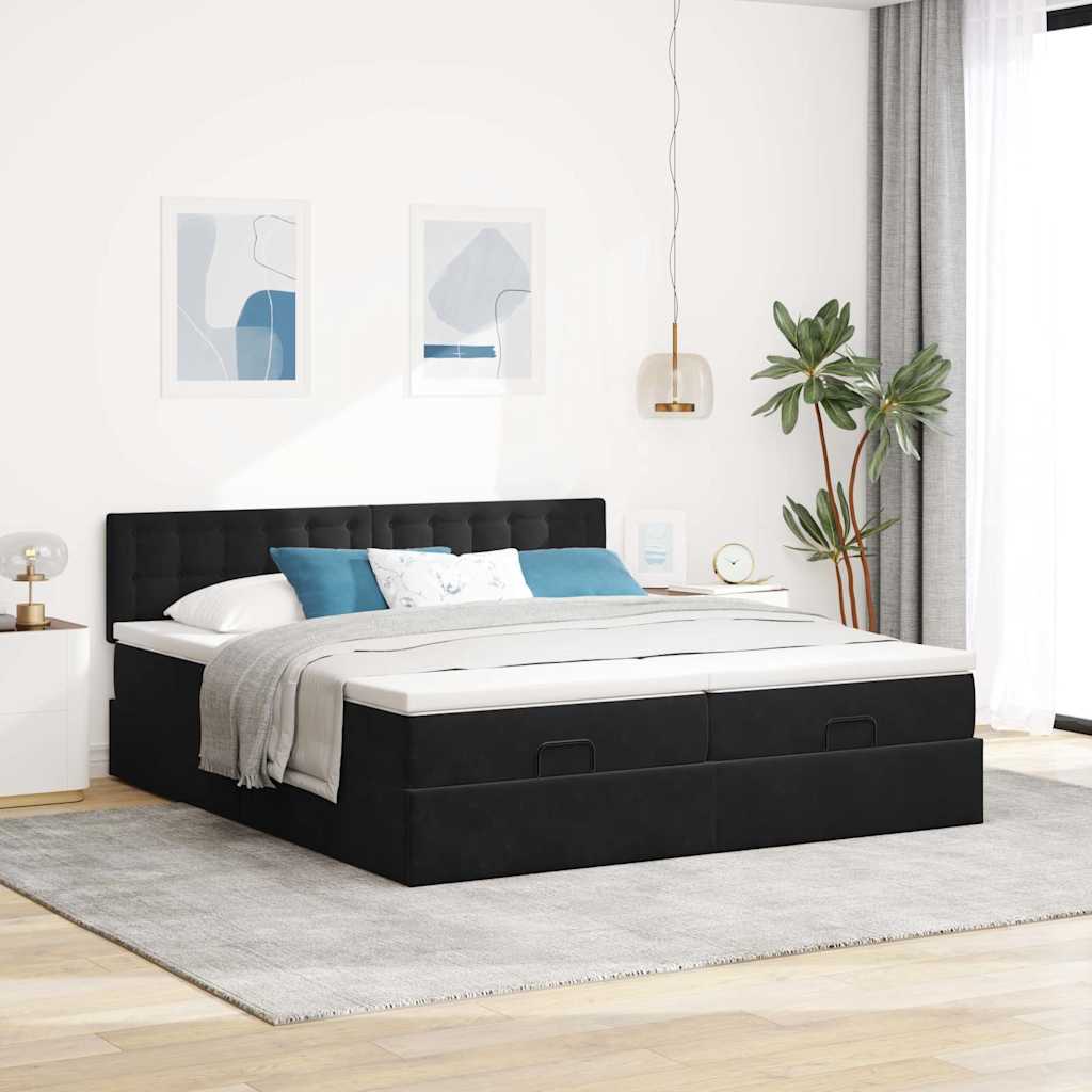 Ottoman bed met matrassen en LED's 180x200cm fluweel zwart is nu te koop bij PeponiXL, paradijselijk wonen!