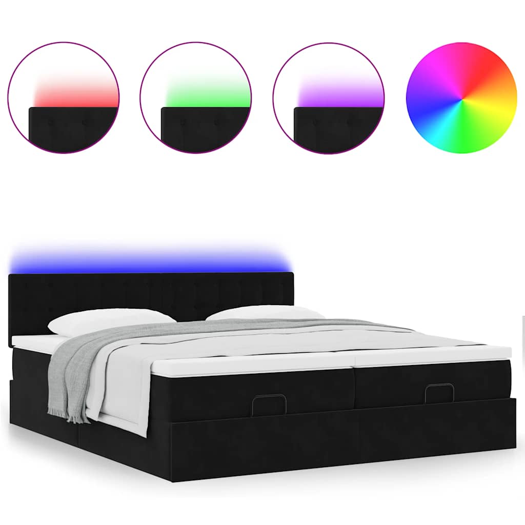 Ottoman bed met matrassen en LED's 180x200cm fluweel zwart is nu te koop bij PeponiXL, paradijselijk wonen!