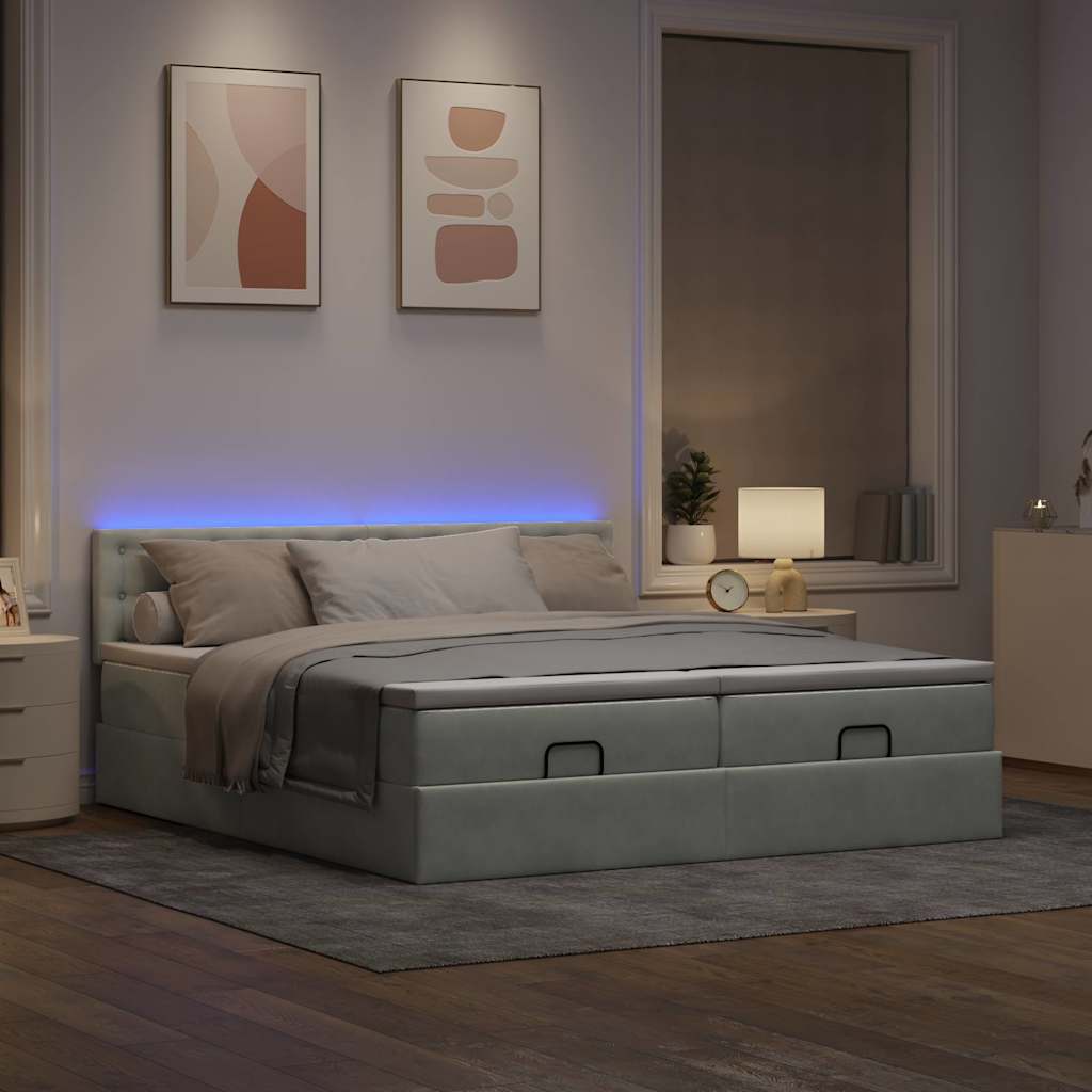 Ottoman bed met matrassen en LED's 200x200cm fluweel lichtgrijs is nu te koop bij PeponiXL, paradijselijk wonen!