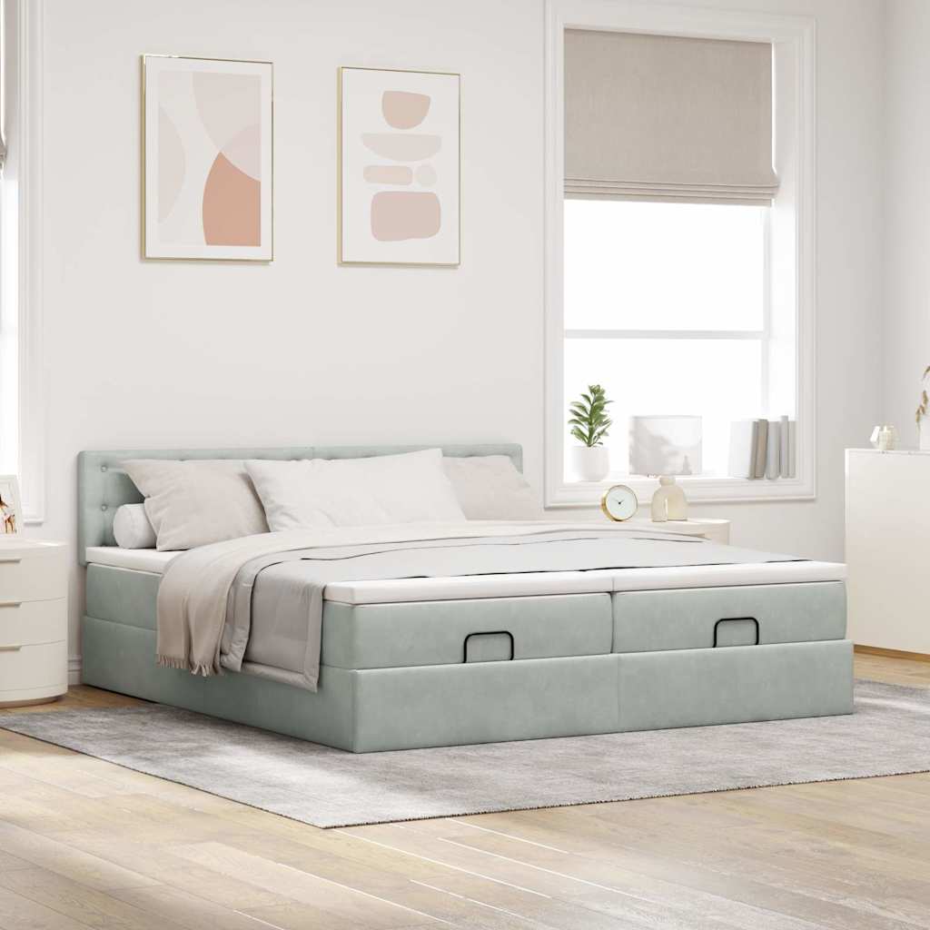 Ottoman bed met matrassen en LED's 200x200cm fluweel lichtgrijs is nu te koop bij PeponiXL, paradijselijk wonen!