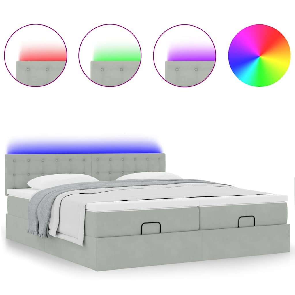 Ottoman bed met matrassen en LED's 200x200cm fluweel lichtgrijs is nu te koop bij PeponiXL, paradijselijk wonen!