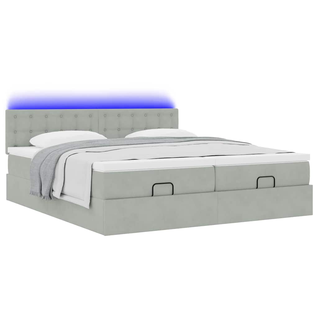 Ottoman bed met matrassen en LED's 200x200cm fluweel lichtgrijs is nu te koop bij PeponiXL, paradijselijk wonen!