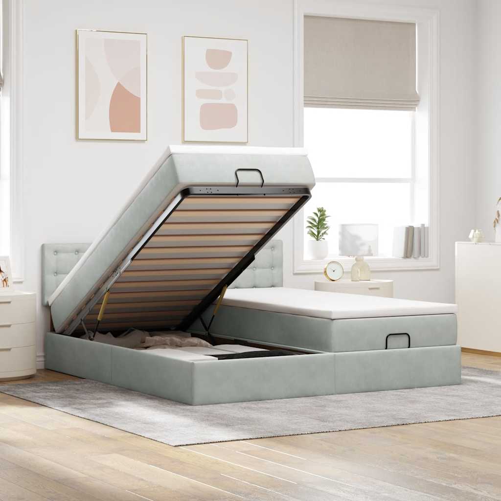 Ottoman bed met matrassen en LED's 200x200cm fluweel lichtgrijs is nu te koop bij PeponiXL, paradijselijk wonen!