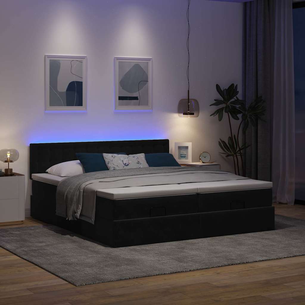 Ottoman bed met matrassen en LED's 200x200cm fluweel zwart is nu te koop bij PeponiXL, paradijselijk wonen!