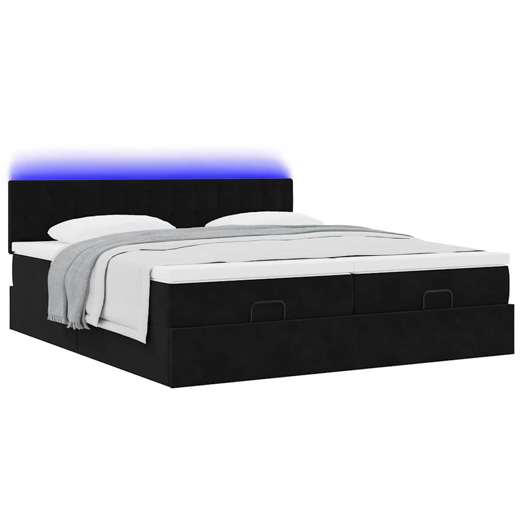 Ottoman bed met matrassen en LED's 200x200cm fluweel zwart is nu te koop bij PeponiXL, paradijselijk wonen!