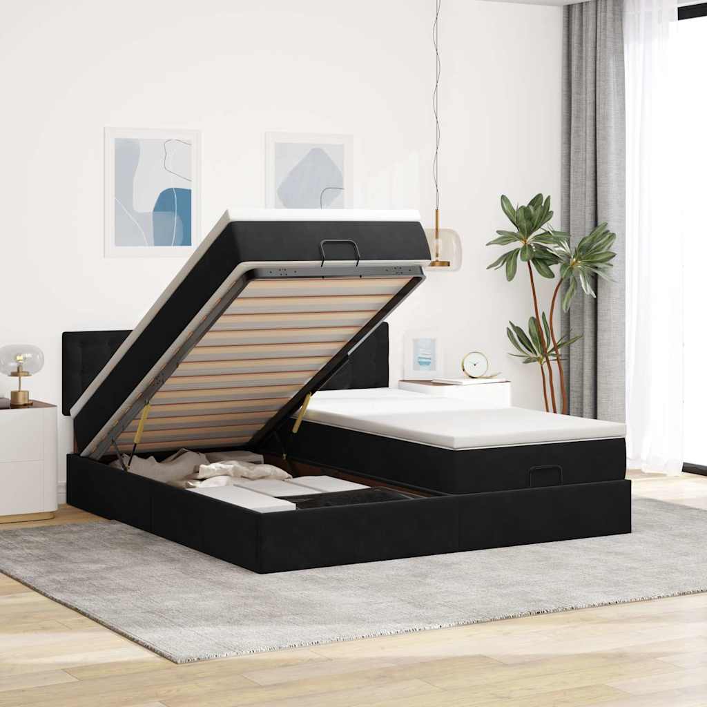 Ottoman bed met matrassen en LED's 200x200cm fluweel zwart is nu te koop bij PeponiXL, paradijselijk wonen!