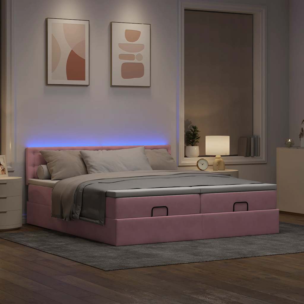 Ottoman bed met matrassen en LED's 200x200cm fluweel roze is nu te koop bij PeponiXL, paradijselijk wonen!