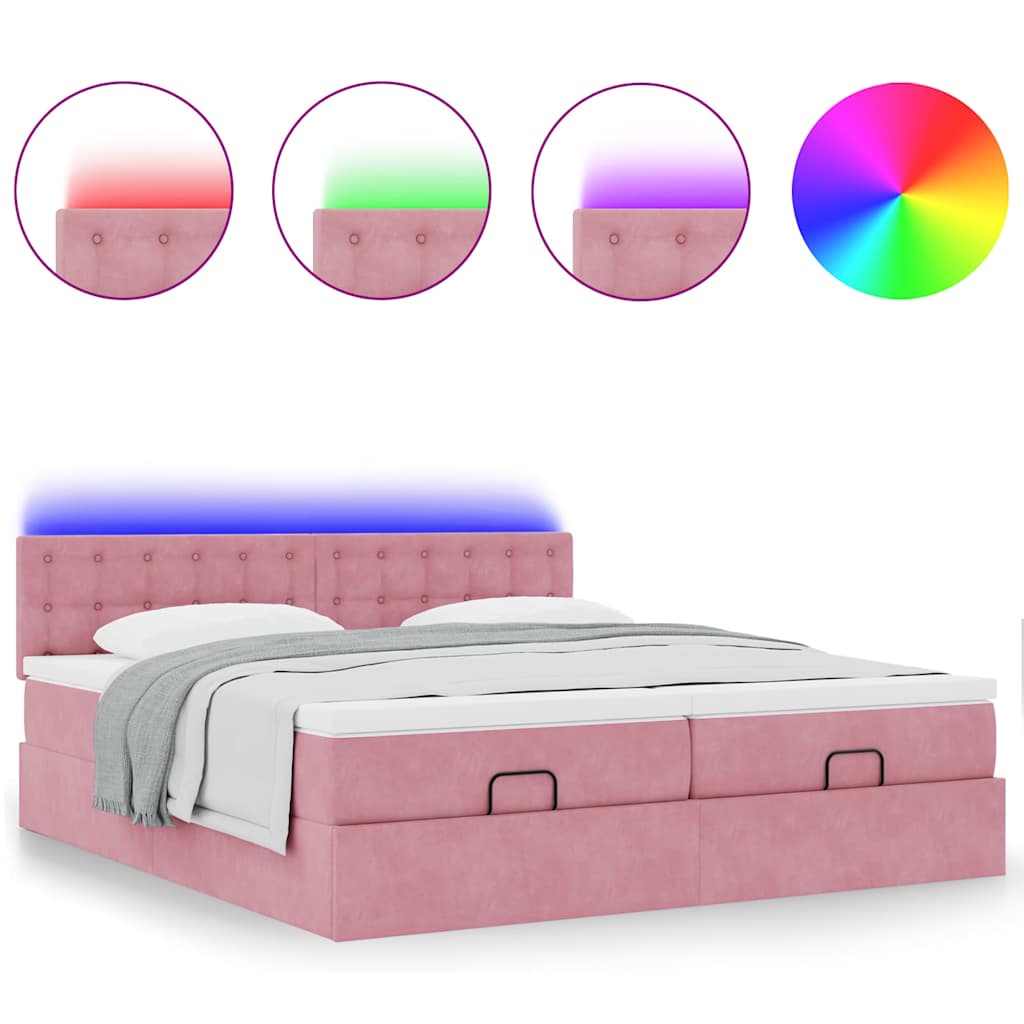 Ottoman bed met matrassen en LED's 200x200cm fluweel roze is nu te koop bij PeponiXL, paradijselijk wonen!