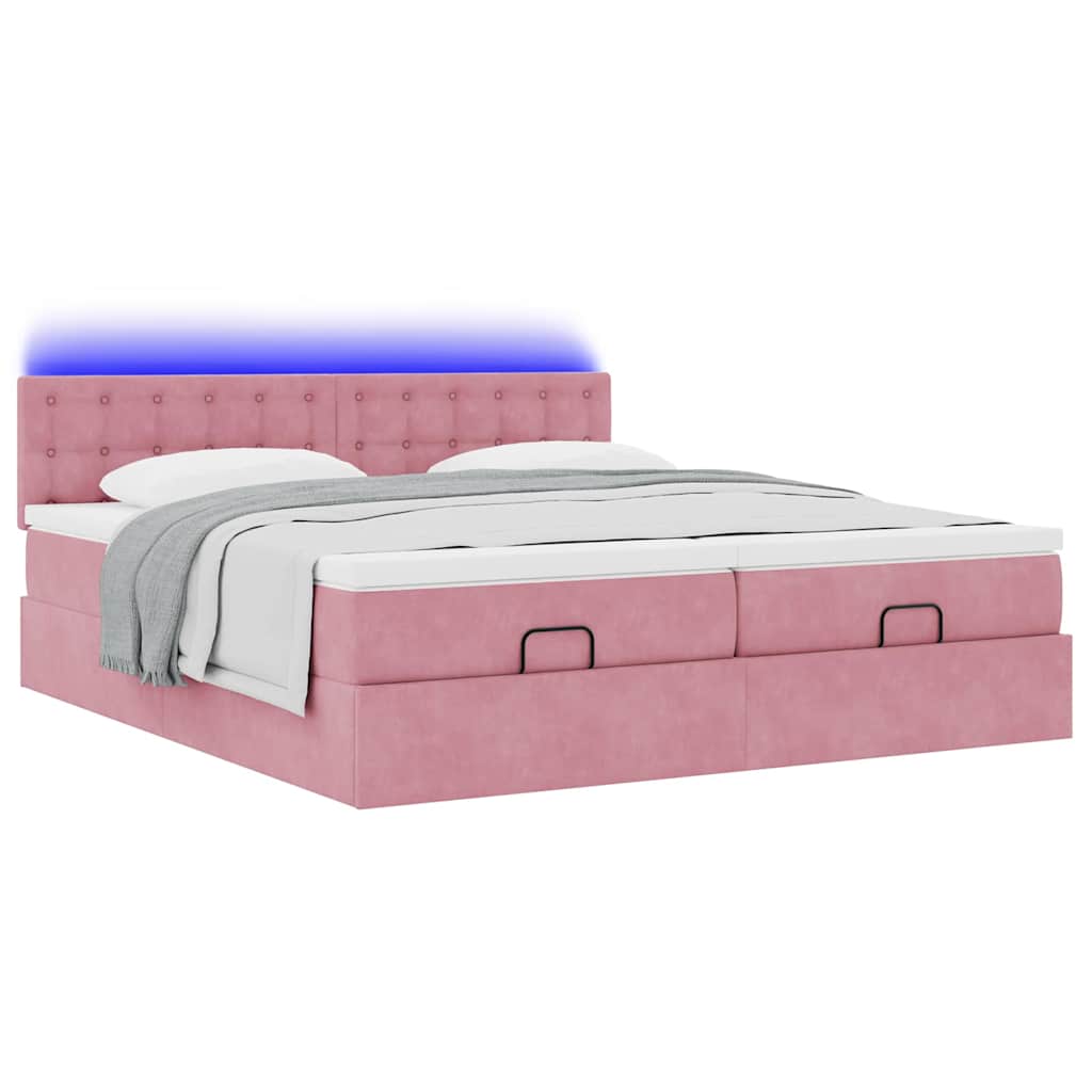 Ottoman bed met matrassen en LED's 200x200cm fluweel roze is nu te koop bij PeponiXL, paradijselijk wonen!