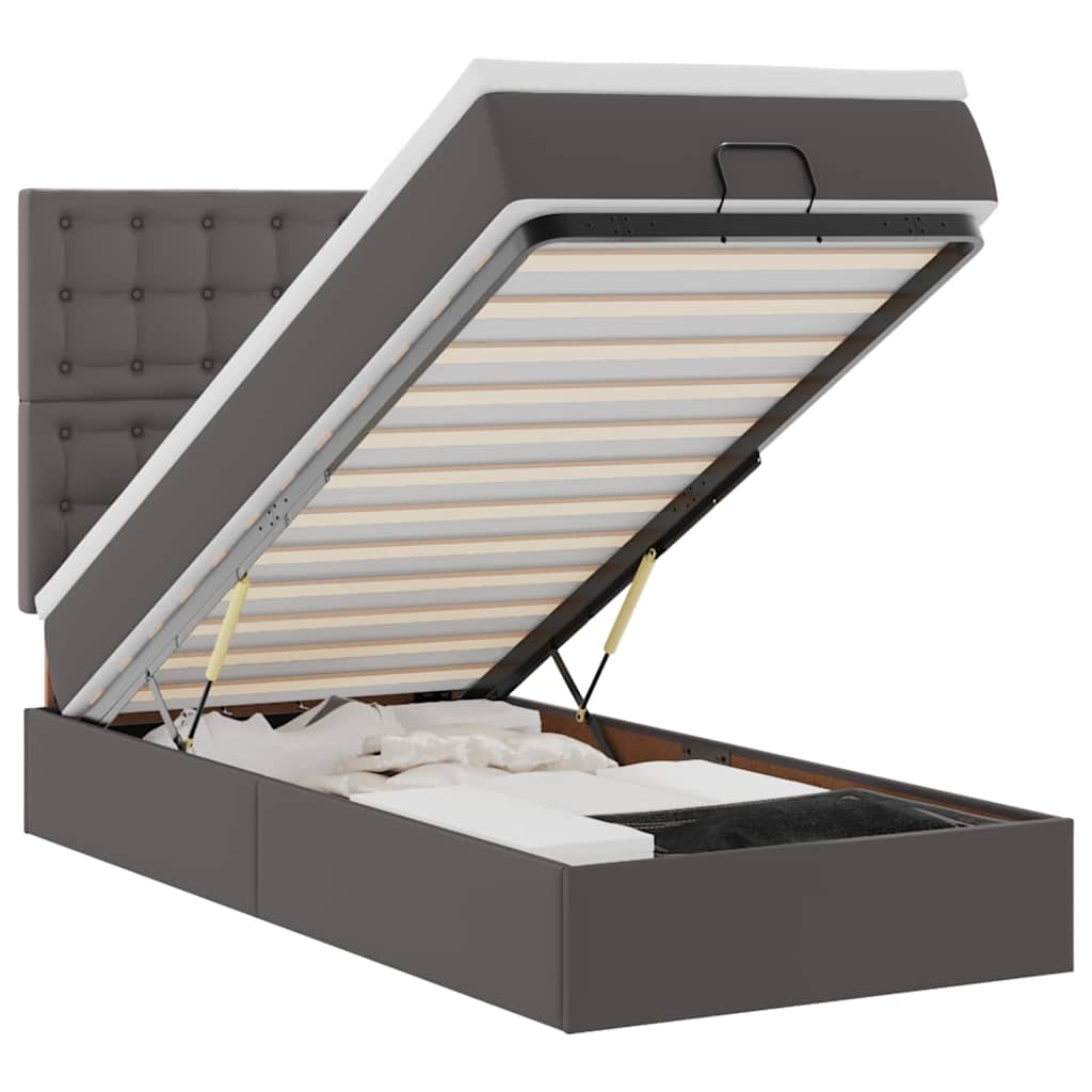 Ottomaanse bed met matras 80x200cm kunstleer grijs is nu te koop bij PeponiXL, paradijselijk wonen!