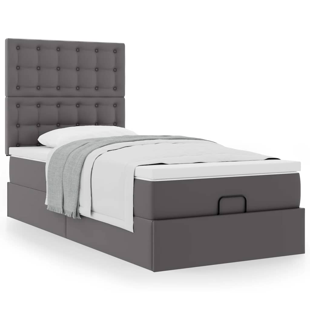 Ottomaanse bed met matras 80x200cm kunstleer grijs is nu te koop bij PeponiXL, paradijselijk wonen!