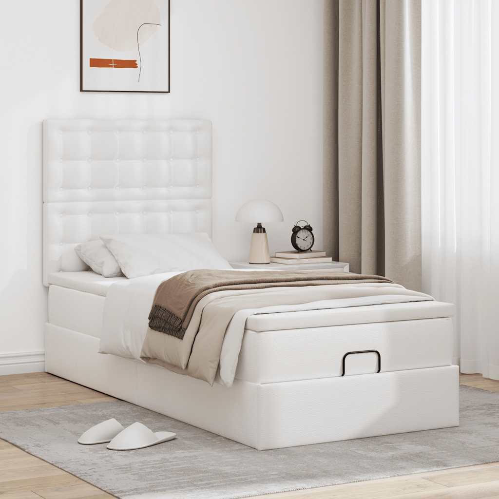 Ottomaanse bed met matras 90x200cm kunstleer wit is nu te koop bij PeponiXL, paradijselijk wonen!
