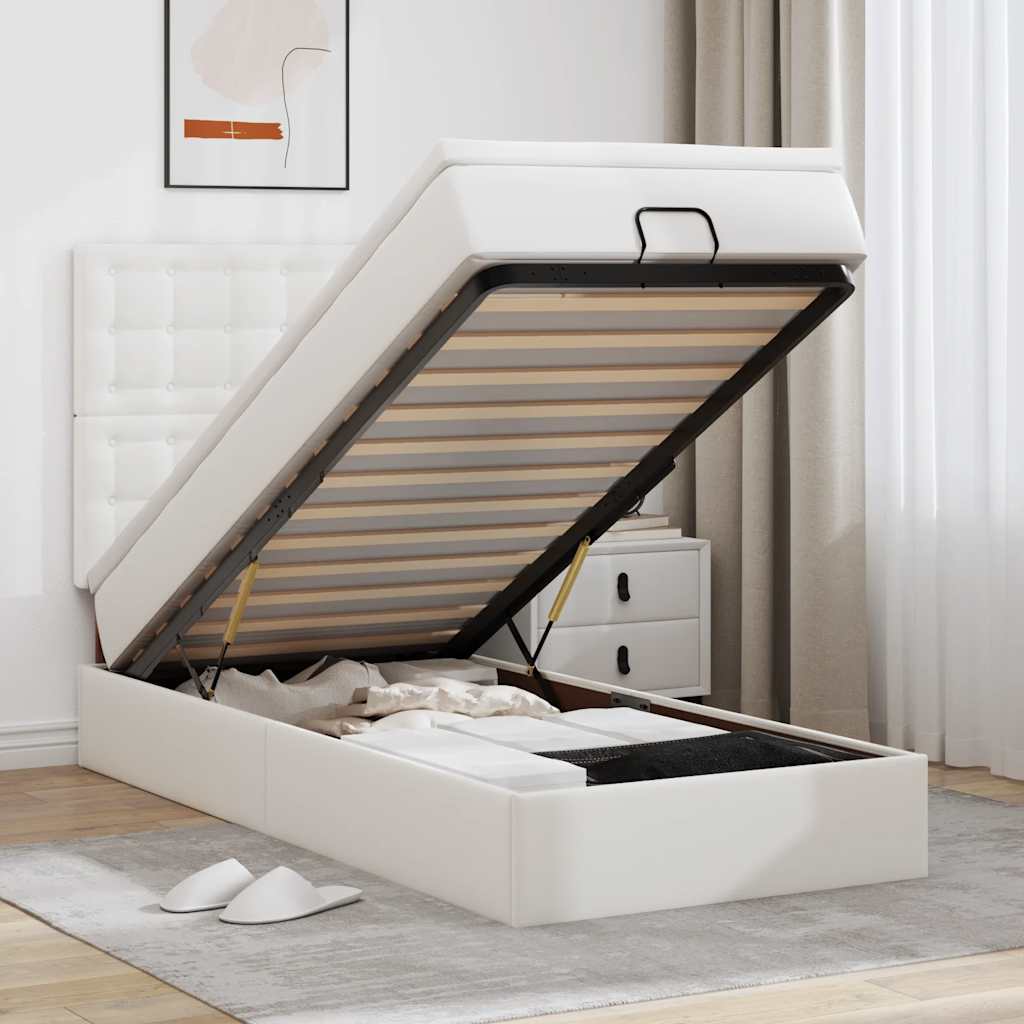 Ottomaanse bed met matras 90x200cm kunstleer wit is nu te koop bij PeponiXL, paradijselijk wonen!