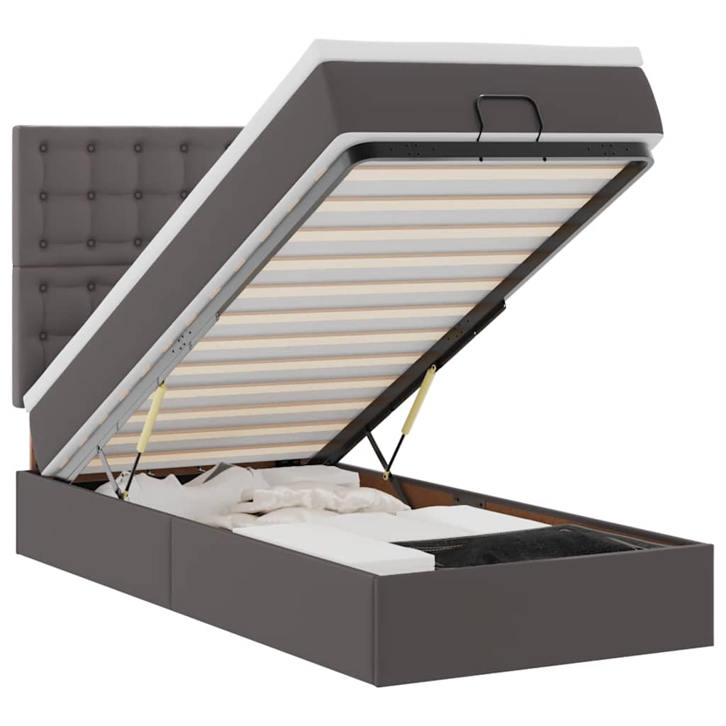 Ottomaanse bed met matras 90x200cm kunstleer grijs is nu te koop bij PeponiXL, paradijselijk wonen!