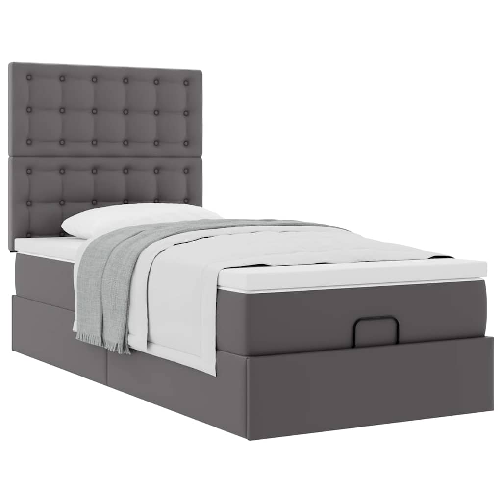 Ottomaanse bed met matras 90x200cm kunstleer grijs is nu te koop bij PeponiXL, paradijselijk wonen!