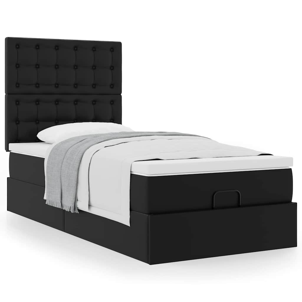Ottomaanse bed met matras 100x200cm kunstleer zwart is nu te koop bij PeponiXL, paradijselijk wonen!
